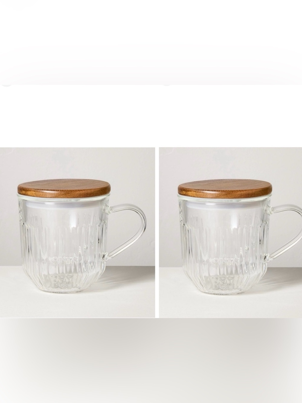 **Set of 2** 15oz Fluted Glass Tea Infuser Mug Clear w/ Wood Lid - Hearth & Hand